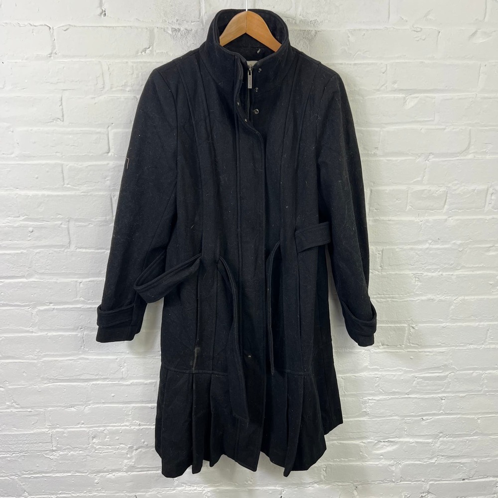 Calvin Klein Men's Zip-Up Stand-Collar Belted Pleated Wool Jacket Black Size 8